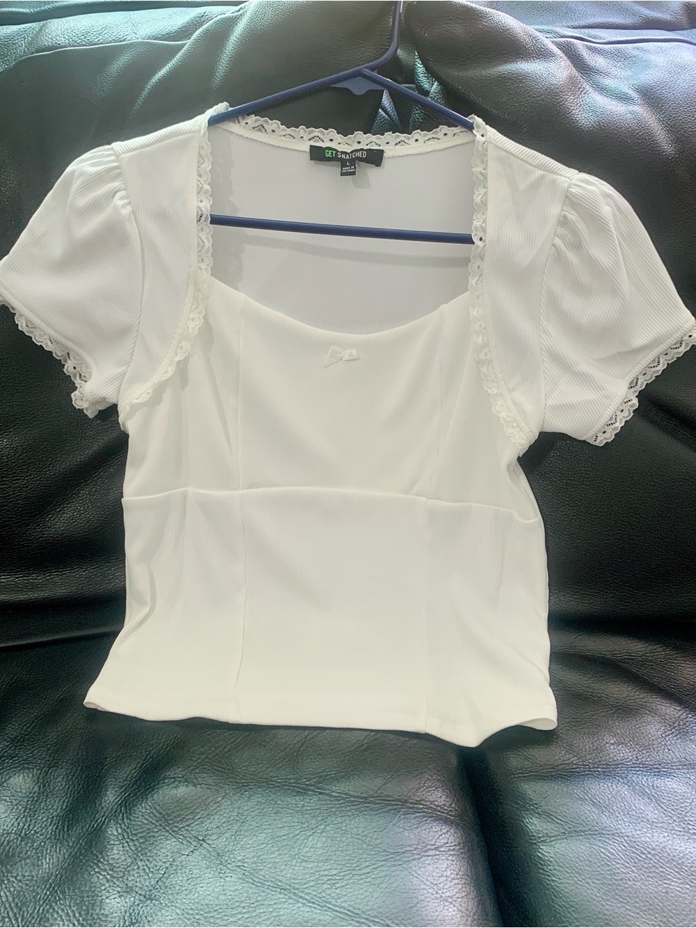 City Streets White Lace-Trim Square Neck Crop Top